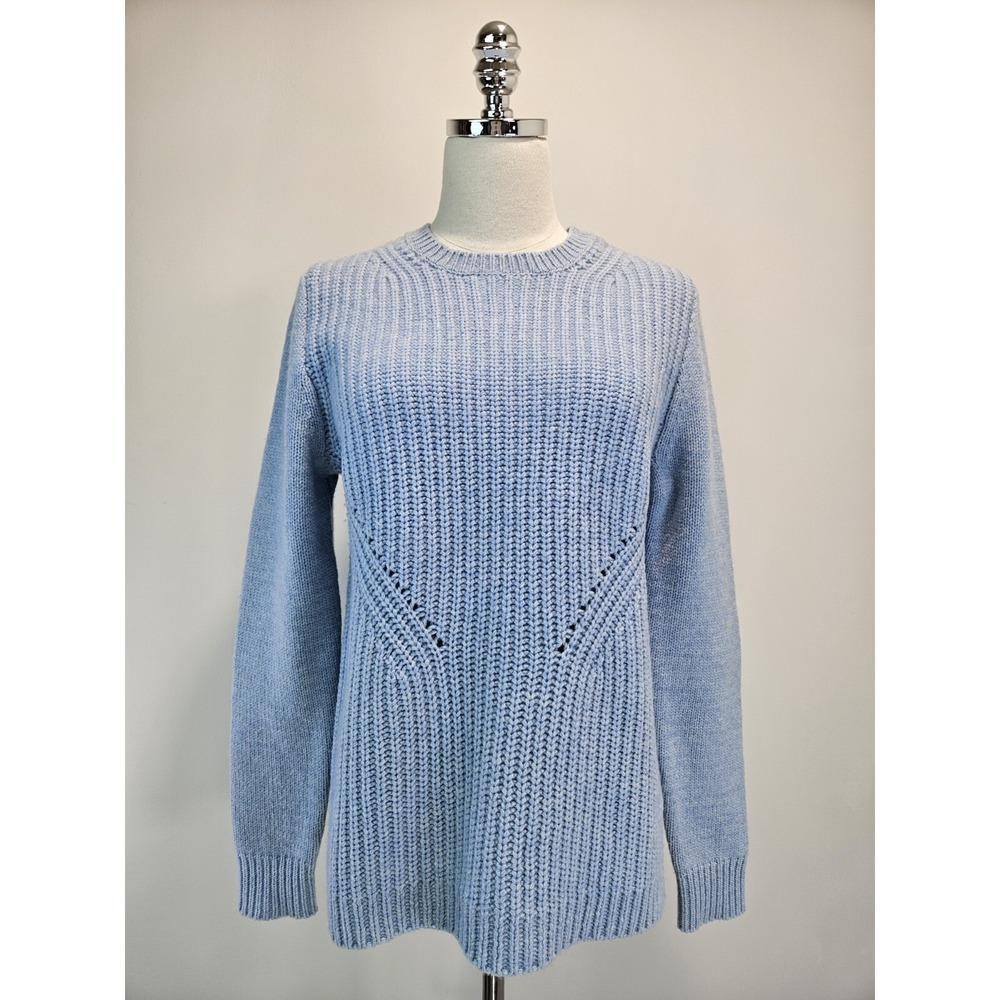 J Crew Light Blue‎ Textured Shaker Stitch Pointelle Chevron Crewneck Sweater M